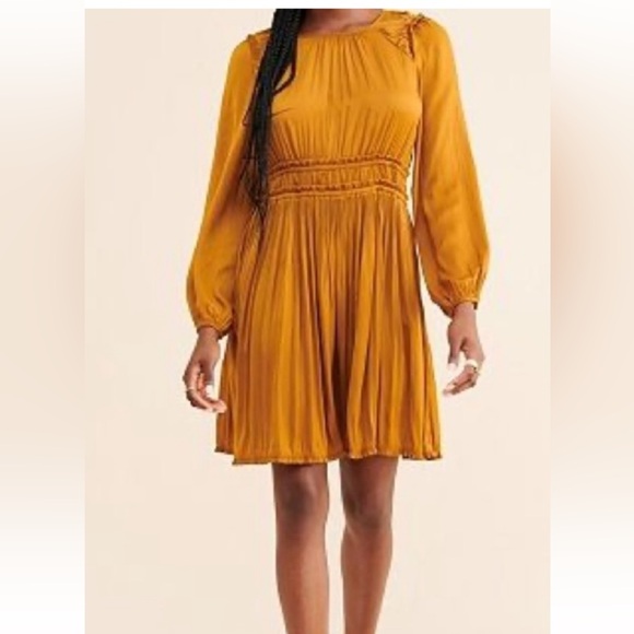 Anthropologie Maeve Saniya Mini Golden Long Sleeve Dress Size S - Picture 3 of 6